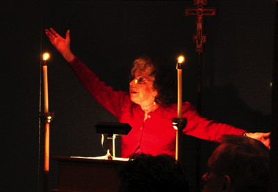 Sylvia reading the Creation Story during Easter Vigil