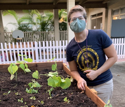 Vicar Bree by the first garden bed