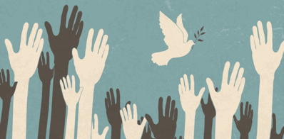 Peace and hands graphic