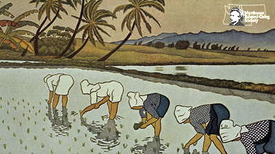 Alf Hurum painting of women planting rice