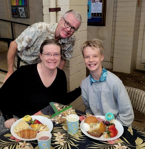 Bruce, Leah, and Thomas enjoying Easter brunch. Happy faces!