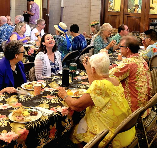 Easter celebration in the courtyard. Full tables, full plates, and full tummies.