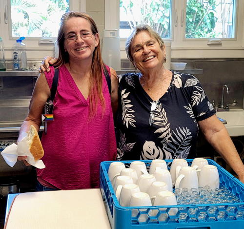 Linda and Stephanie Miller helping clean up after the post-worship coffee hour.