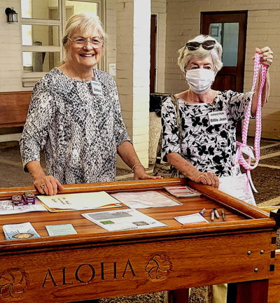 Greeters Barbara Pool-Street and Billie Jean Ries doing the wonderful job welcoming members and visitors on Sunday.