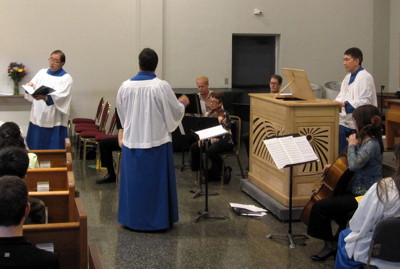 Bass Jeremy Wong singes from J. S. Bach’s Cantata 82, Ich habe genung, during worship on February 2, the Presentation of Our Lord