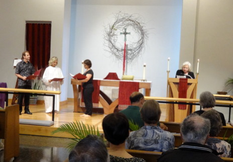 The dramatization of the Passion Gospel from Matthew was the centerpiece of Palm Sunday worship.