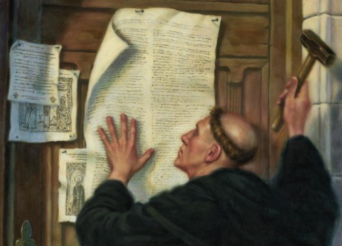 Luther nailing 95 theses graphic