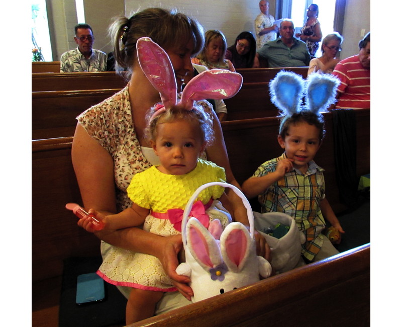 Two children decked out for Easter