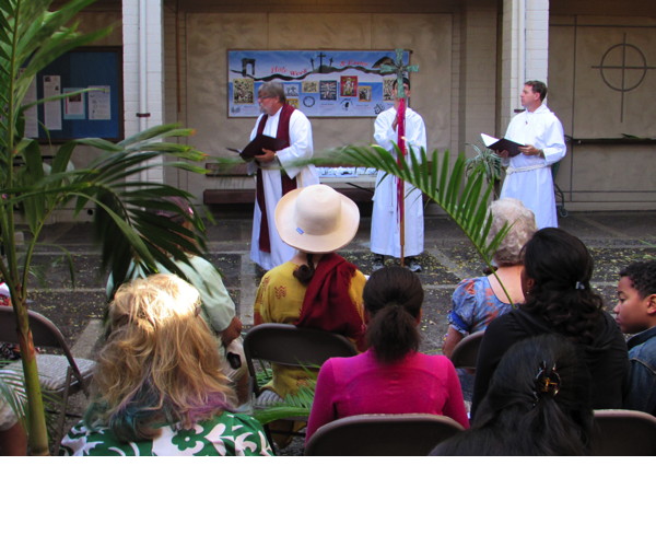 After hearing Luke’s account of the entry into Jerusalem and a brief homily, palms we blessed for the procession.