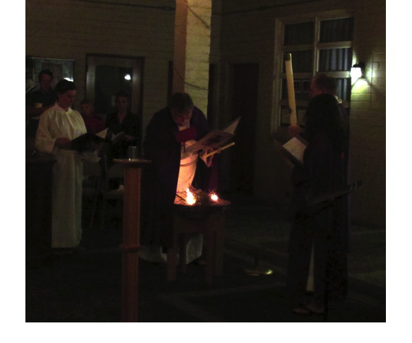 The Great Vigil of Easter began with the lighting of a new fire in the Hörmann Courtyard.