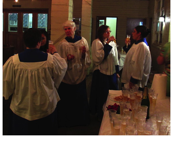 Breaking the Lenten fast with champagne, cookies, and strawberries following the Vigil.